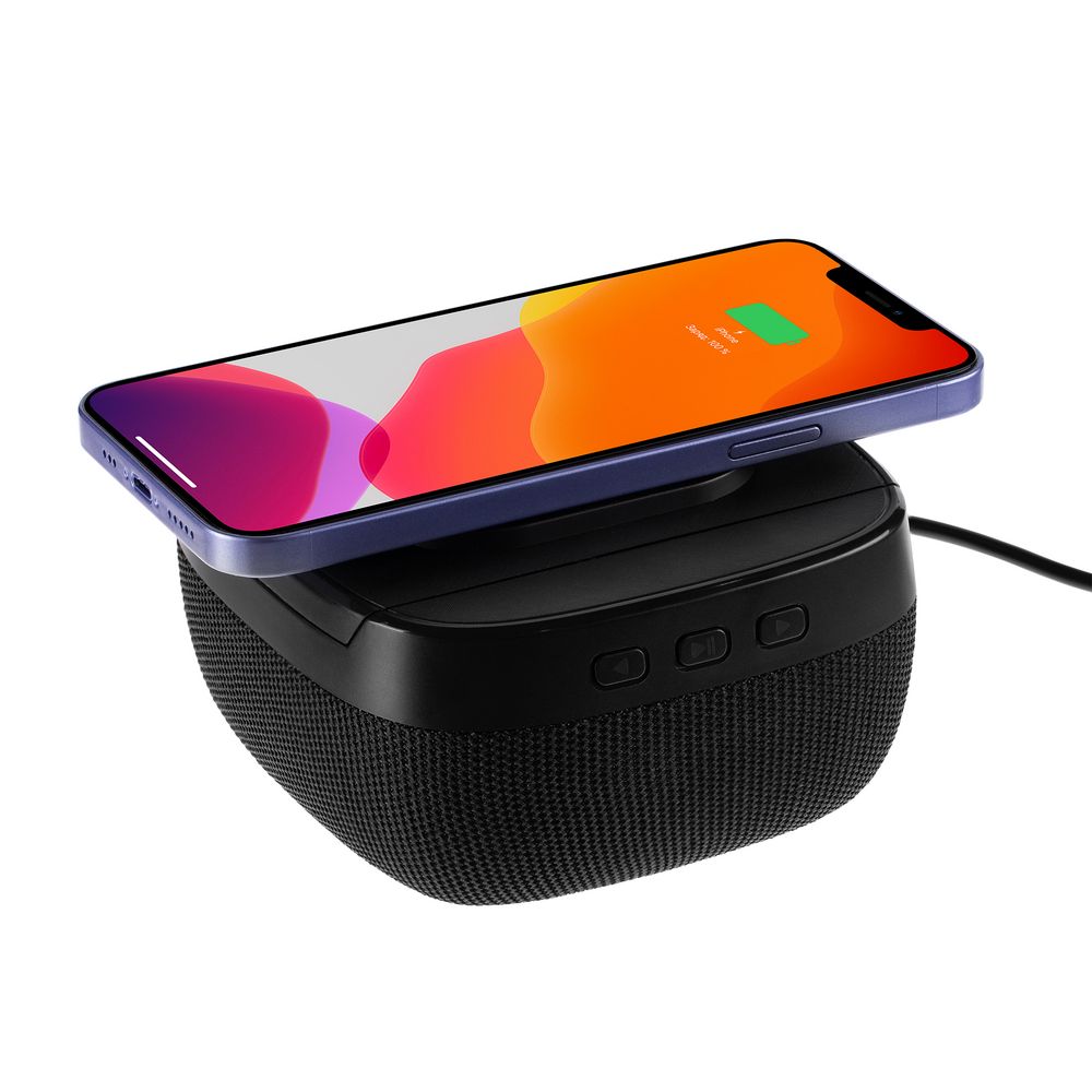 Колонка с беспроводной зарядкой Esca и подсветкой логотипа