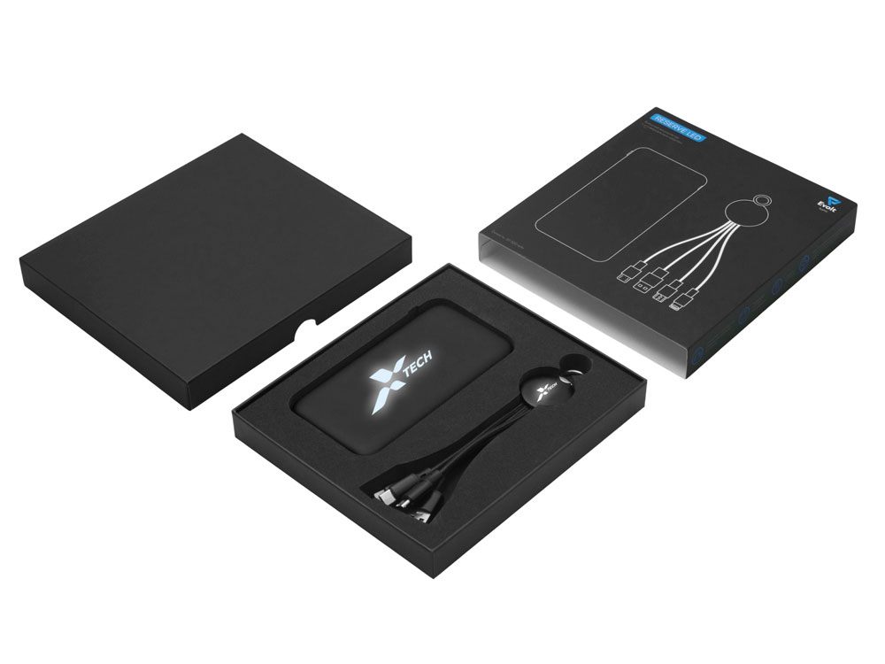 Набор из внешнего аккумулятора и универсального кабеля с подсветкой лого Reserve LED, 10000mAh