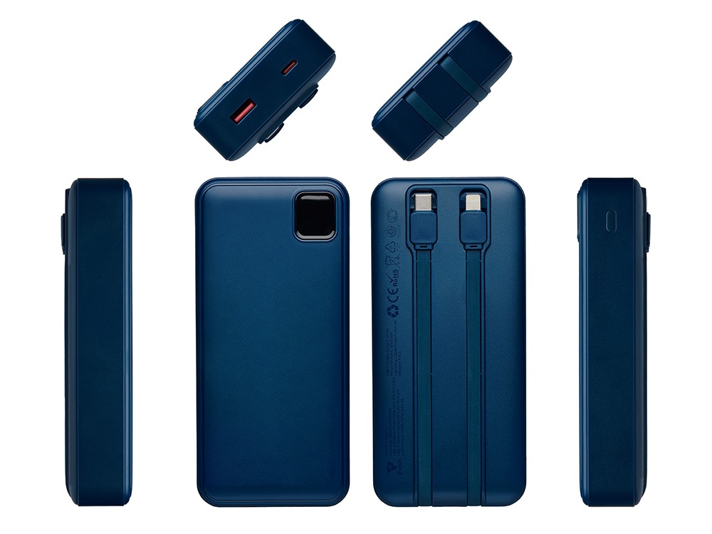 Внешний аккумулятор со встроенными кабелями Фрэйм Про, быстрая зарядка, 20000мач